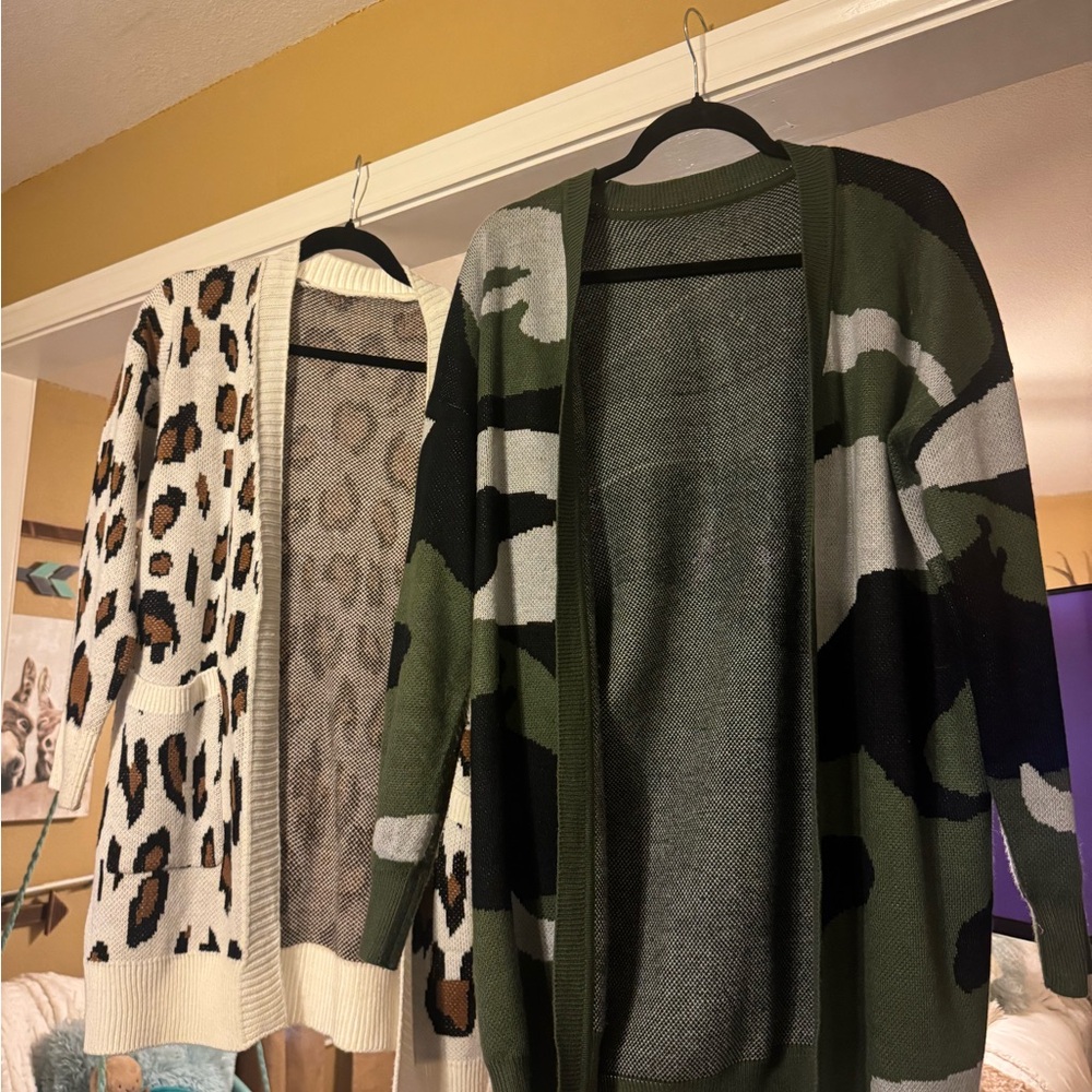 Camouflage and Leopard Print Open Cardigan Set